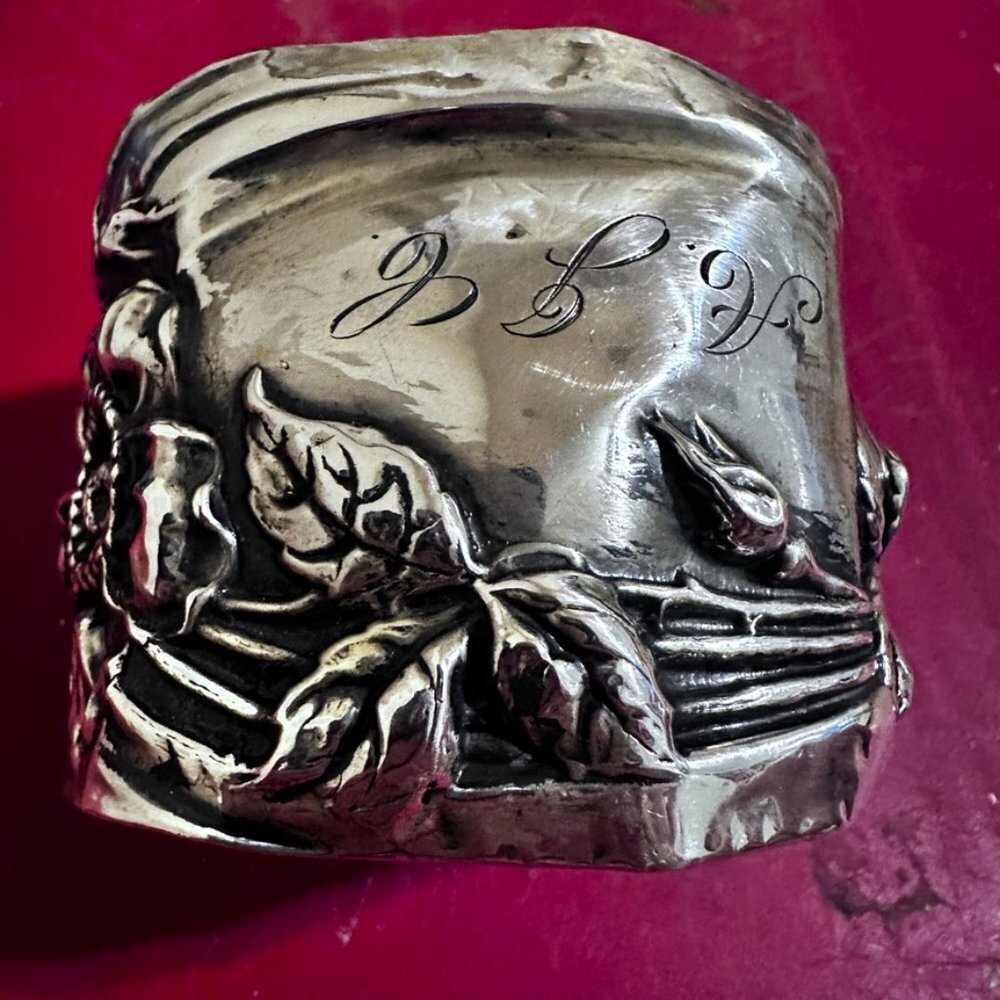 Art Nouveau Cuff Bracelet Floral Solid Sterling Silver 925 Antique Large